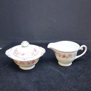 Vintage Creamer & Covered Sugar Set By Aladdin China, " Garland" Pattern